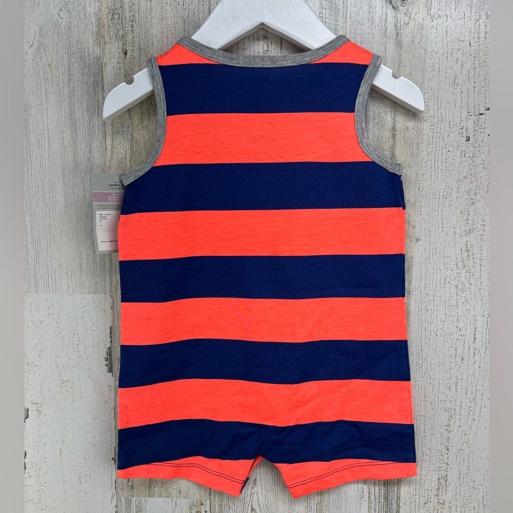 Carters Striped Navy Orange Crab Sleeveless Romper 9 Months NWT - Picture 3 of 3